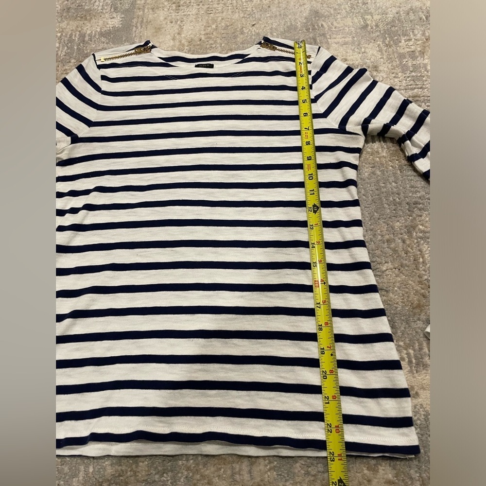 J. Crew Navy Striped Long Sleeve Shirt Zip-up Shoulders Size Small Lightweight - Picture 9 of 11
